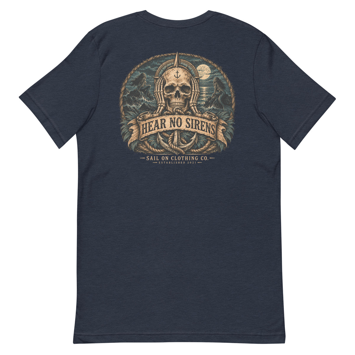 Hear No Sirens tee - Heather Navy - back