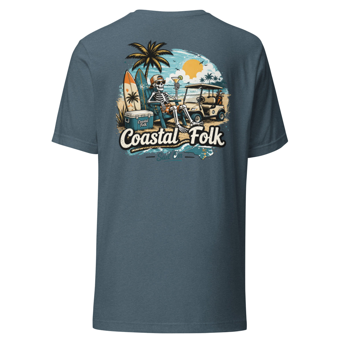 Coastal Folk: Salty & Relaxed T-Shirt in Heather Slate, back view