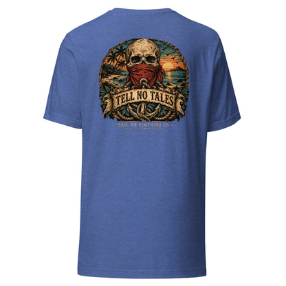 Tell No Tales tee - Heather True Royal - back
