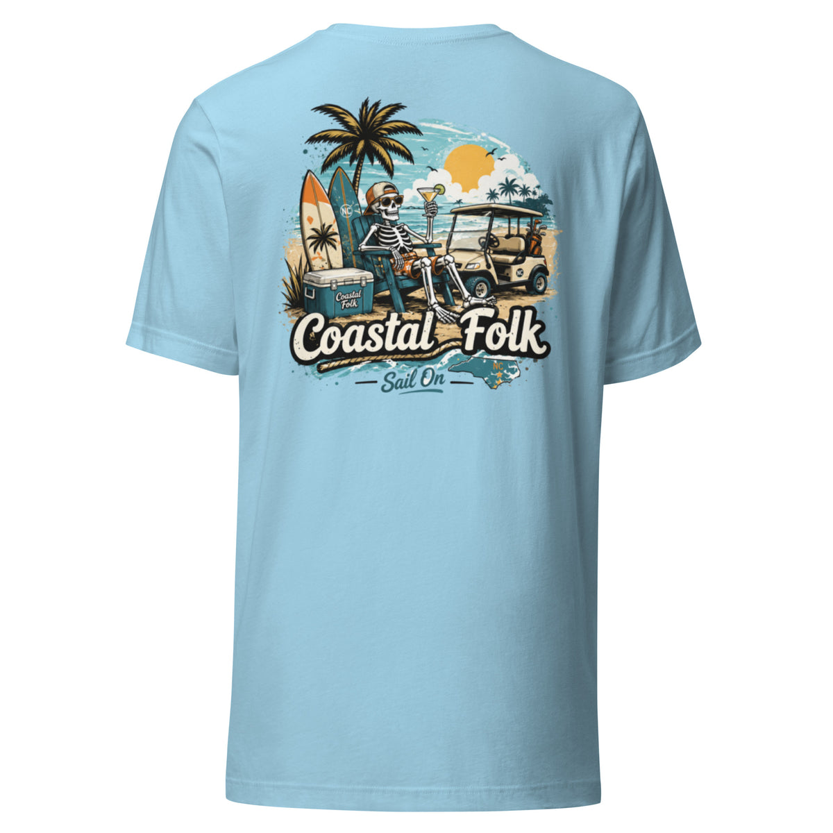 Coastal Folk: Salty & Relaxed T-Shirt in Ocean Blue, back view