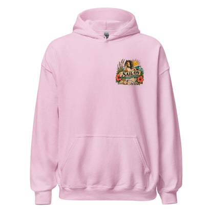 Wild and Carolina Free Hoodie in Light Pink, front view with Sail On left-chest logo