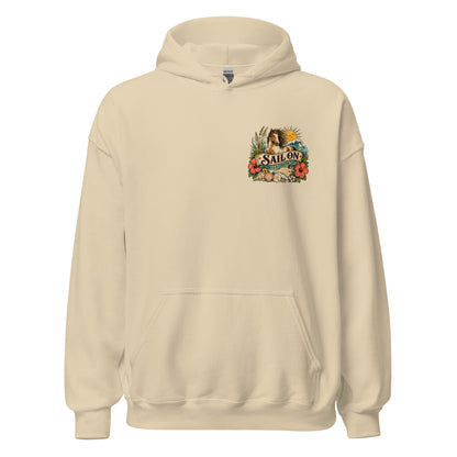 Wild and Carolina Free Hoodie in Sand, front view with Sail On left-chest logo